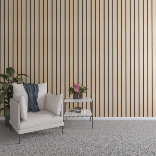 Ekena Millwork 94H x 3/8T Adjustable Wood Slat Wall Panel Kit w/ 3W Slats, Hickory contains 15 Slats SWW60X94X0375HI - main